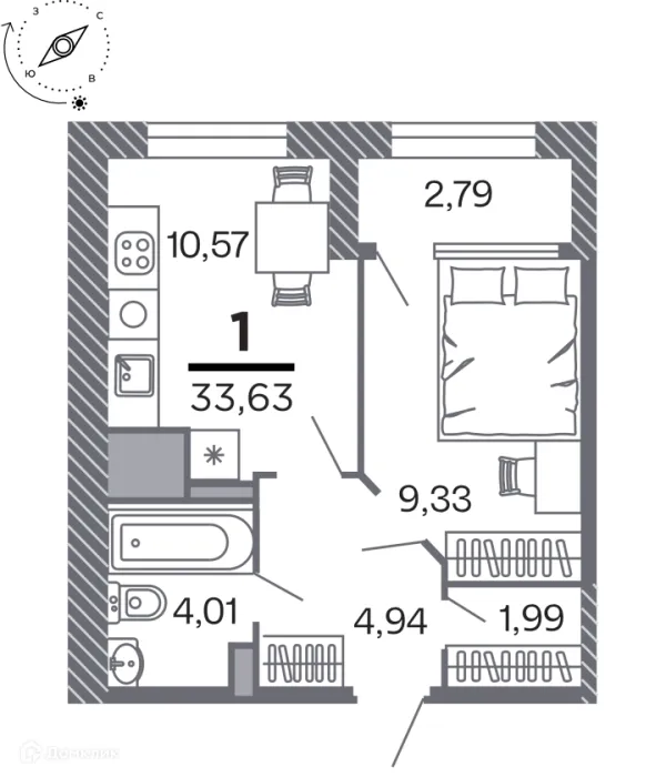 Планировка 1 комн. в Кипарис (Дом на Быстрецкой)