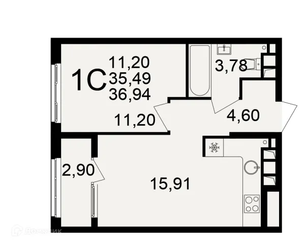 Планировка 1 комн. в Импульс