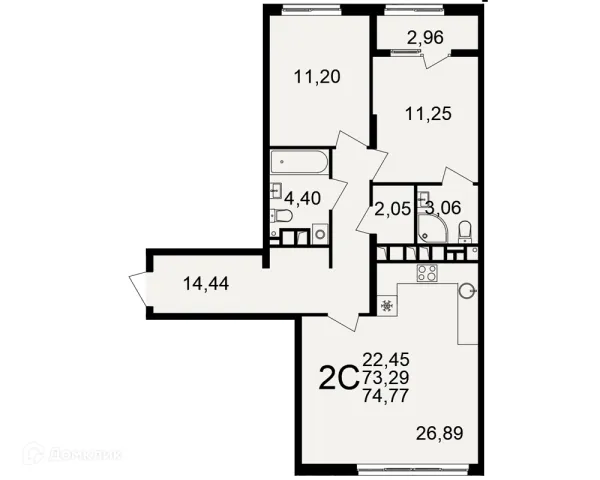 Планировка 2 комн. в Импульс