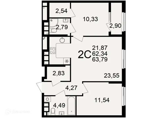 Планировка 2 комн. в Импульс