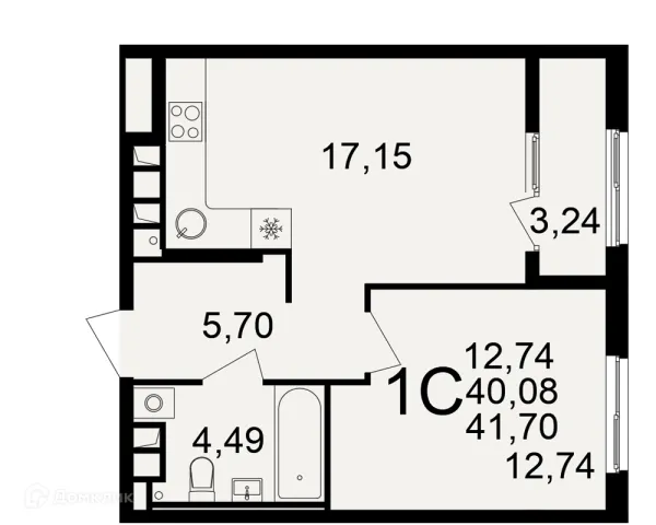 Планировка 1 комн. в Импульс