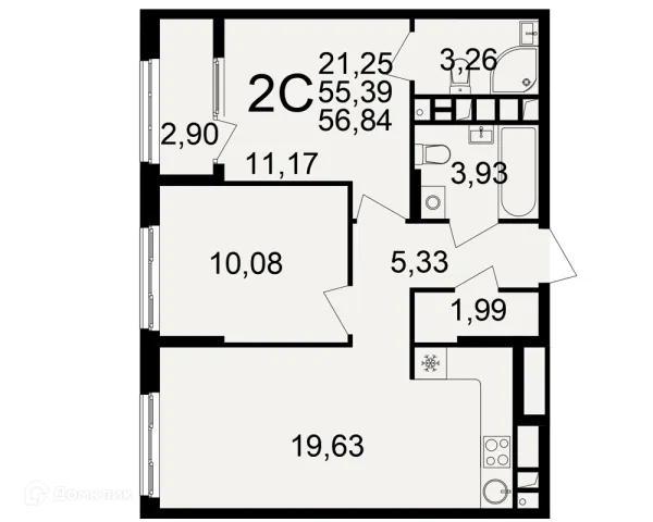 Планировка 2 комн. в Импульс