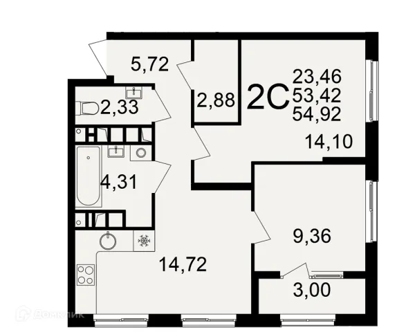 Планировка 2 комн. в Импульс
