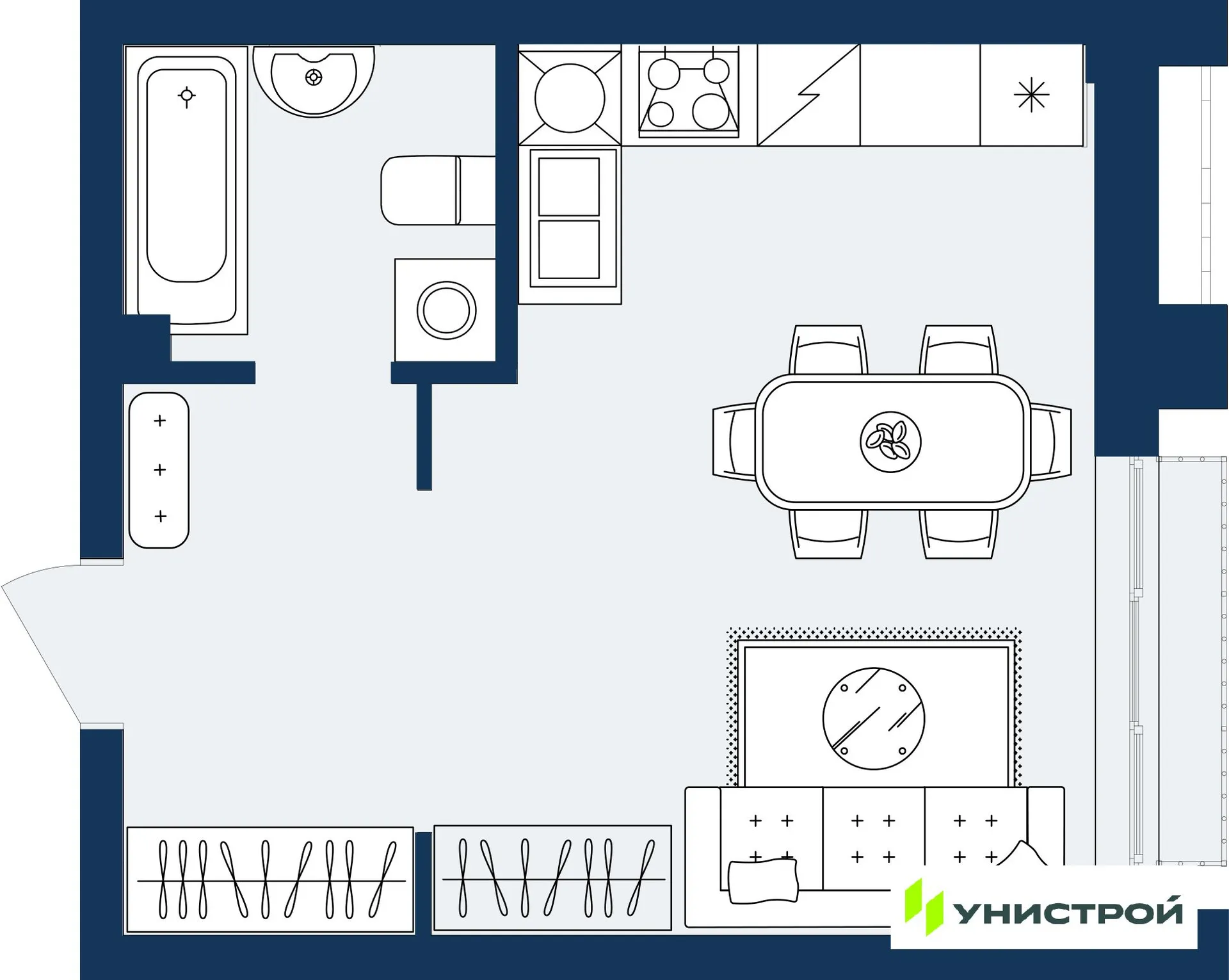 Планировка студии квартиры 28.7 м² в ЖК ГРАНД БЕРЕГ, г. Махачкала — фото 1