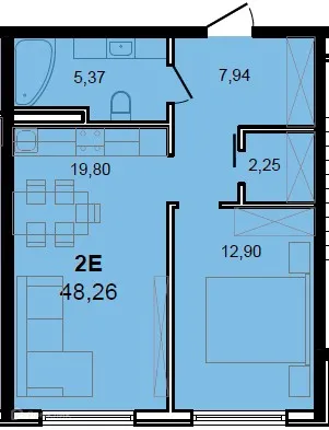Планировка 1-комнатной квартиры 48.26 м² в АЛИКОЛОБ, г. Махачкала — фото 1