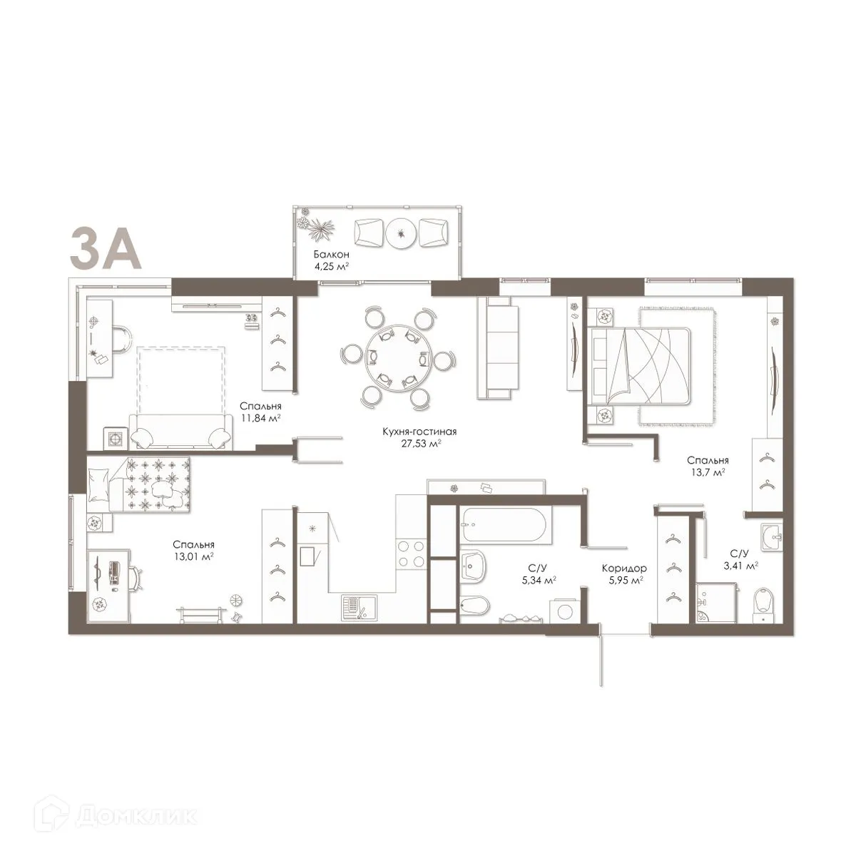 Планировка 3-комнатной квартиры 81.99 м² в ЖК Правый берег, г. Дядьково — фото 25
