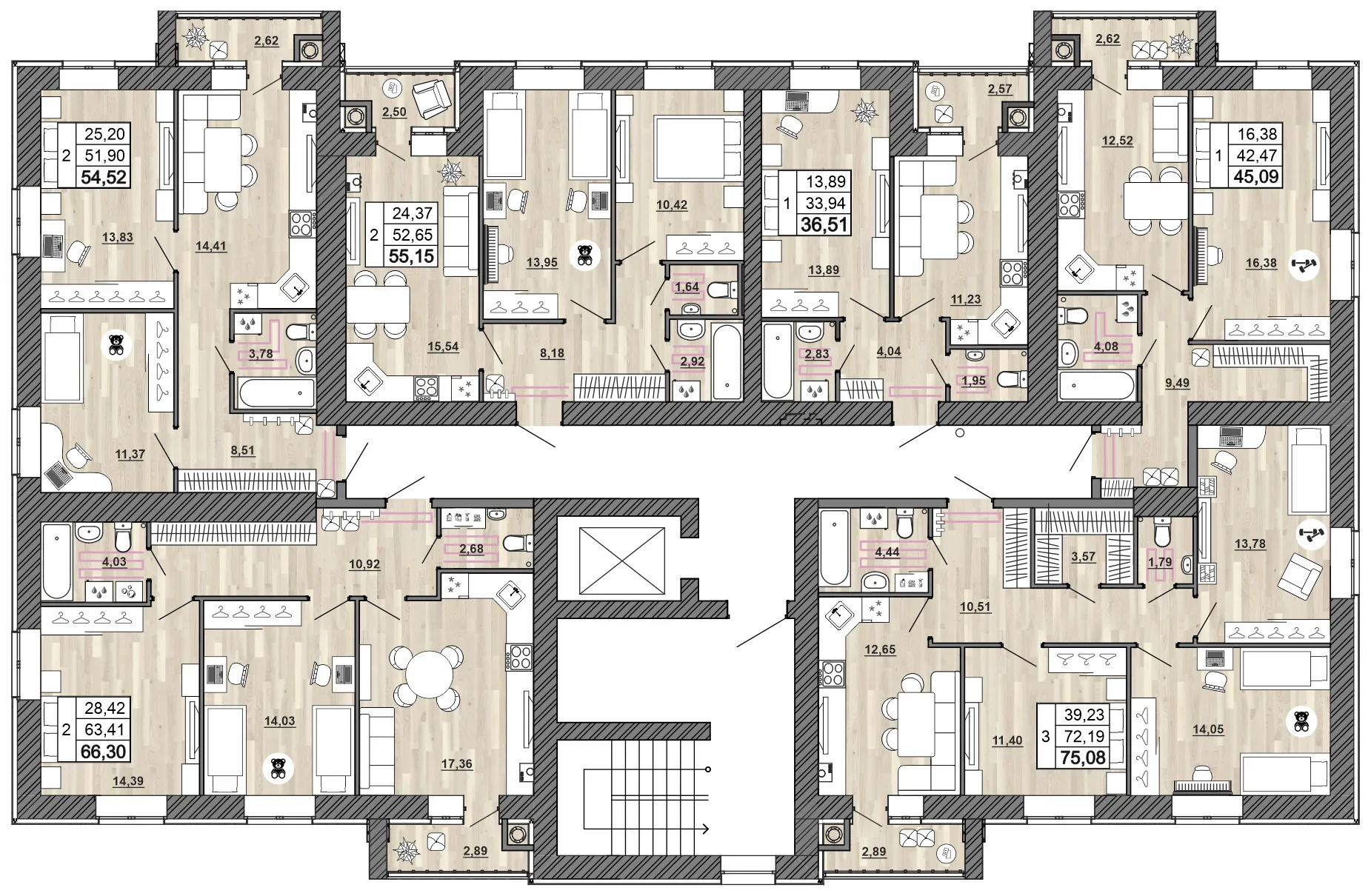 Планировка 2-комнатной квартиры 54.52 м² в Сокол, г. Рыбное — фото 2