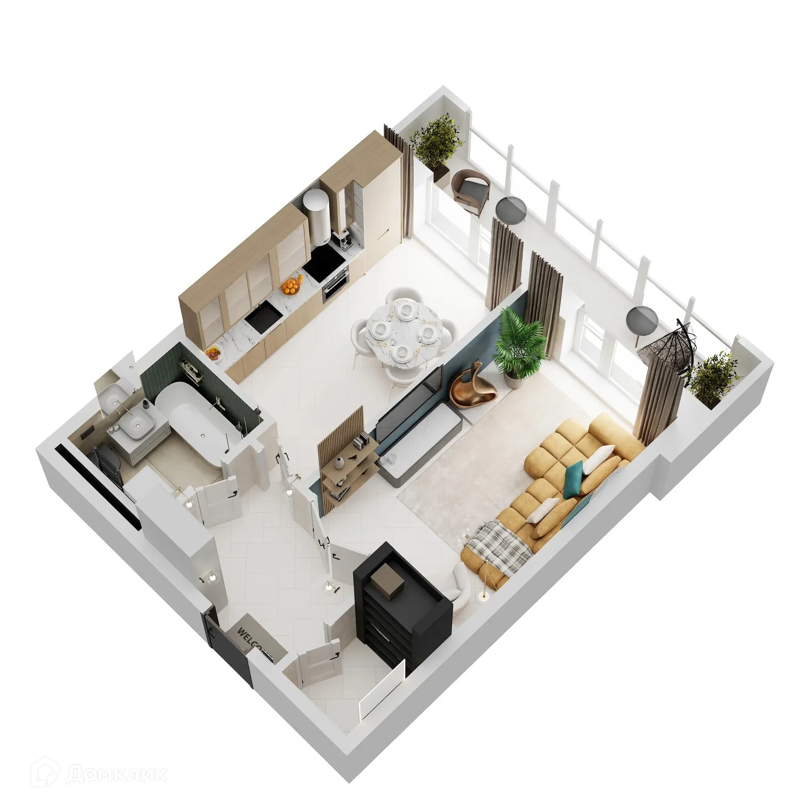 Планировка 1-комнатной квартиры 44.67 м² в «Сердце столицы», г. Майкоп — фото 2