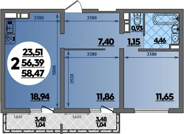 Планировка 2 комн. в ЖК Предгорье Лаго-Наки