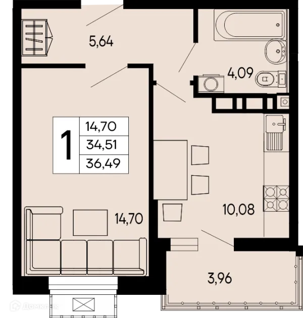 Планировка 1 комн. в "Эпос"