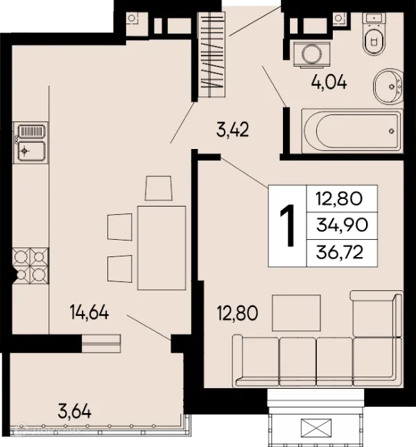 Планировка 1 комн. в "Эпос"