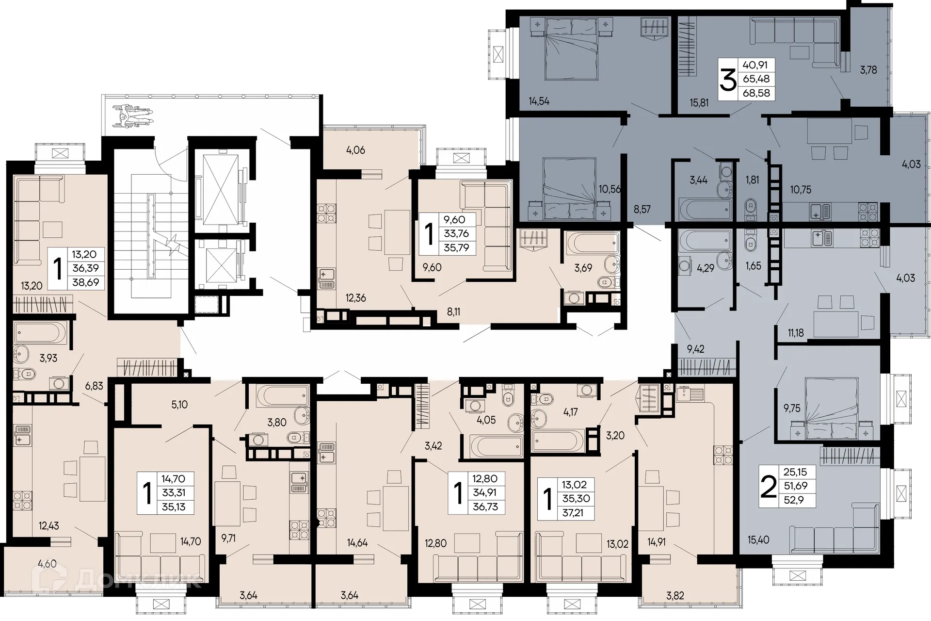 Планировка 1-комнатной квартиры 36.73 м² в "Эпос", г. Майкоп — фото 6
