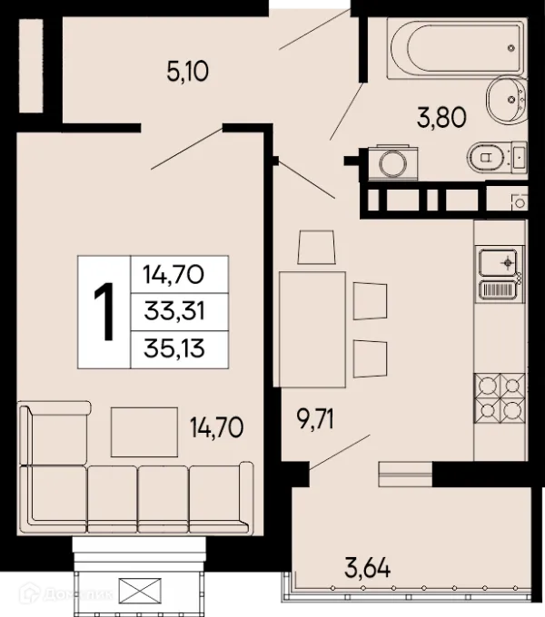 Планировка 1 комн. в "Эпос"