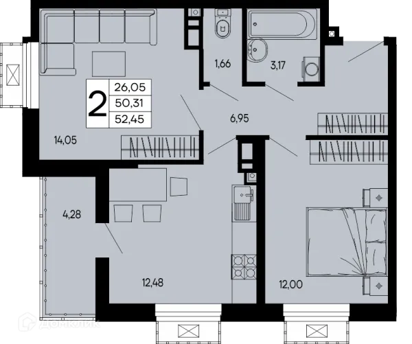 Планировка 2 комн. в "Эпос"