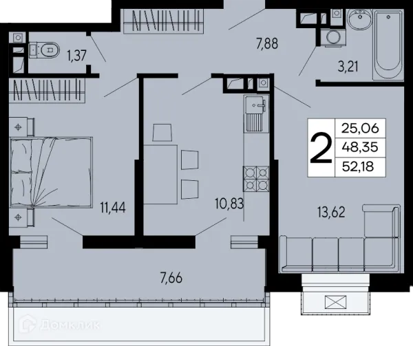 Планировка 2 комн. в "Эпос"