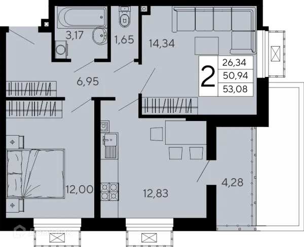 Планировка 2 комн. в "Эпос"
