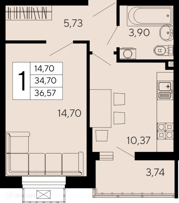 Планировка 1 комн. в "Эпос"