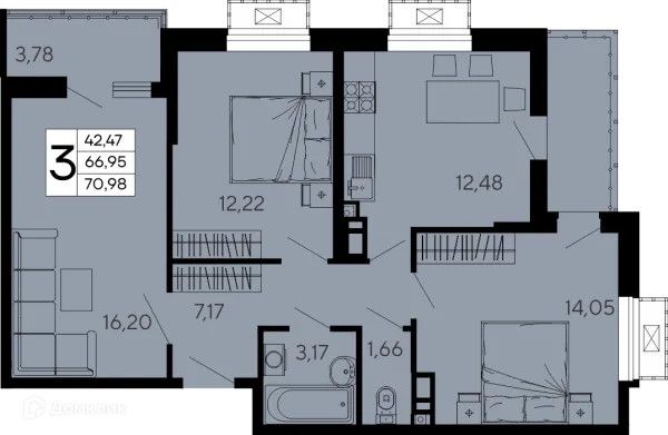 Планировка 3 комн. в "Эпос"