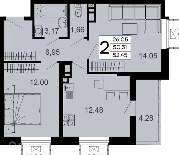 Планировка 2 комн. в "Эпос"