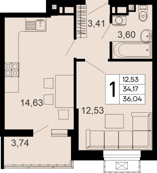 Планировка 1 комн. в "Эпос"