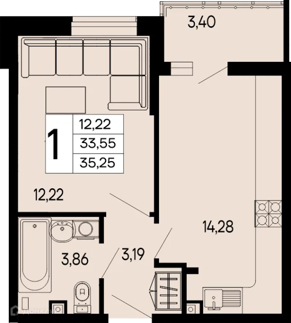 Планировка 1 комн. в "Эпос"