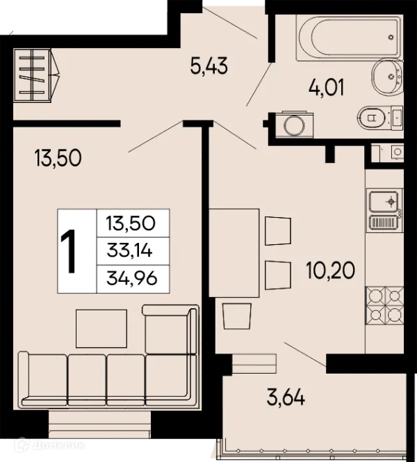 Планировка 1 комн. в "Эпос"