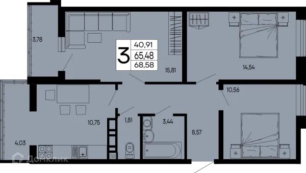 Планировка 3 комн. в "Эпос"