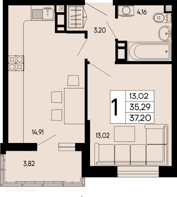 Планировка 1 комн. в "Эпос"
