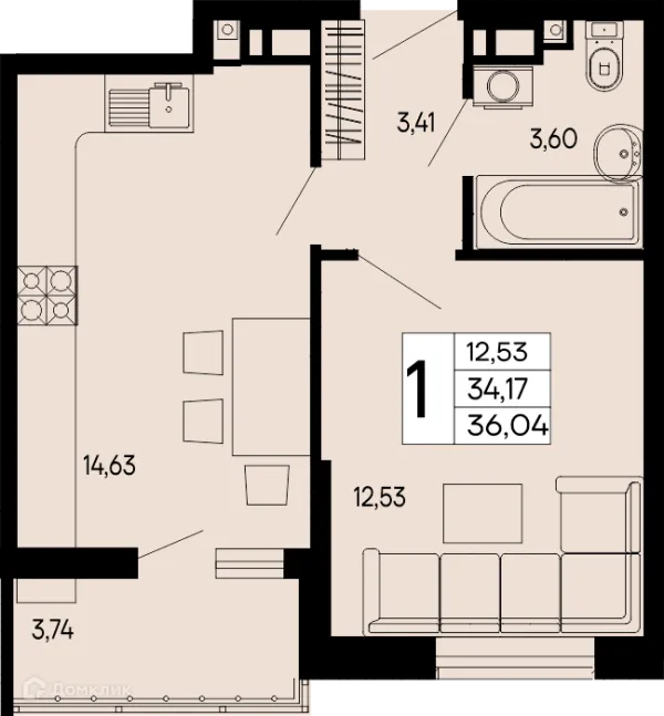 Планировка 1 комн. в "Эпос"