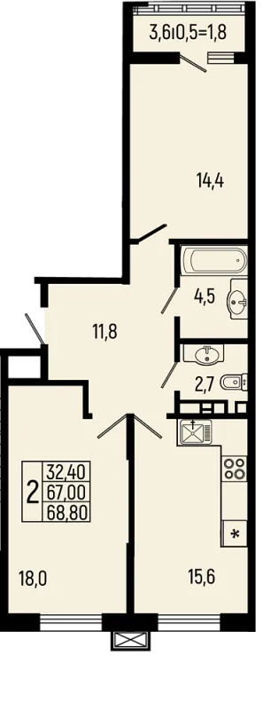 Планировка 2 комн. в ЖК Звёзды