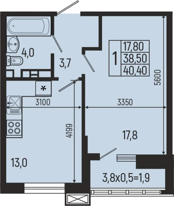 Планировка 1 комн. в ЖК Звёзды