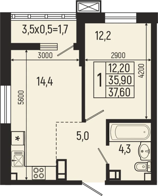 Планировка 1 комн. в ЖК Звёзды