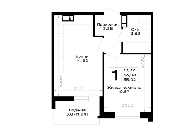 Планировка 1 комн. в Горные высоты