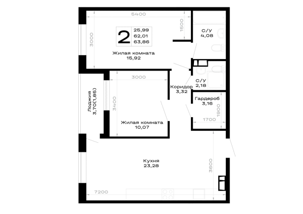 Планировка 2 комн. в Горные высоты