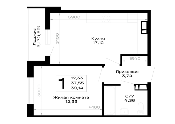 Планировка 1 комн. в Горные высоты
