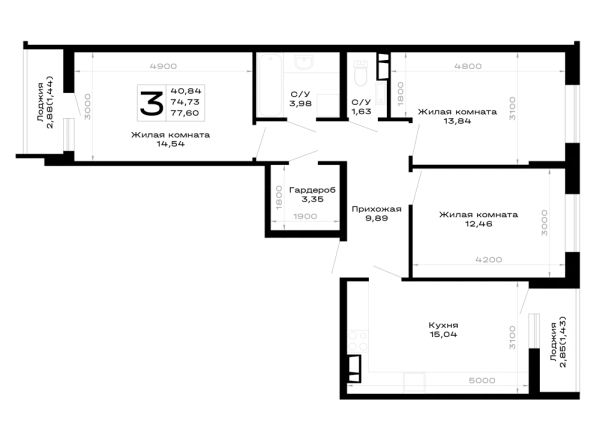 Планировка 3 комн. в Горные высоты