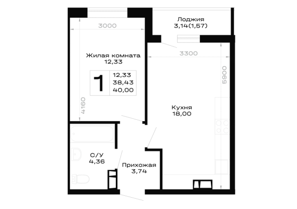Планировка 1 комн. в Горные высоты
