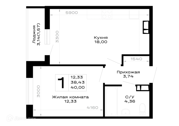 Планировка 1 комн. в Горные высоты