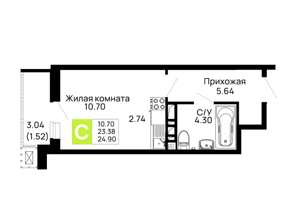 Планировка Студия в ЖК Долина