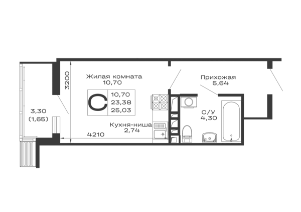 Планировка Студия в ЖК Долина