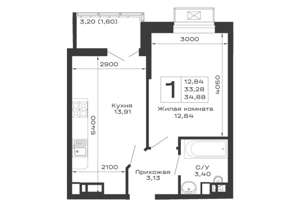 1 комн. в ЖК Долина