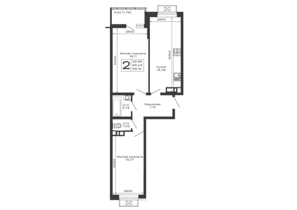 2 комн. в ЖК Долина