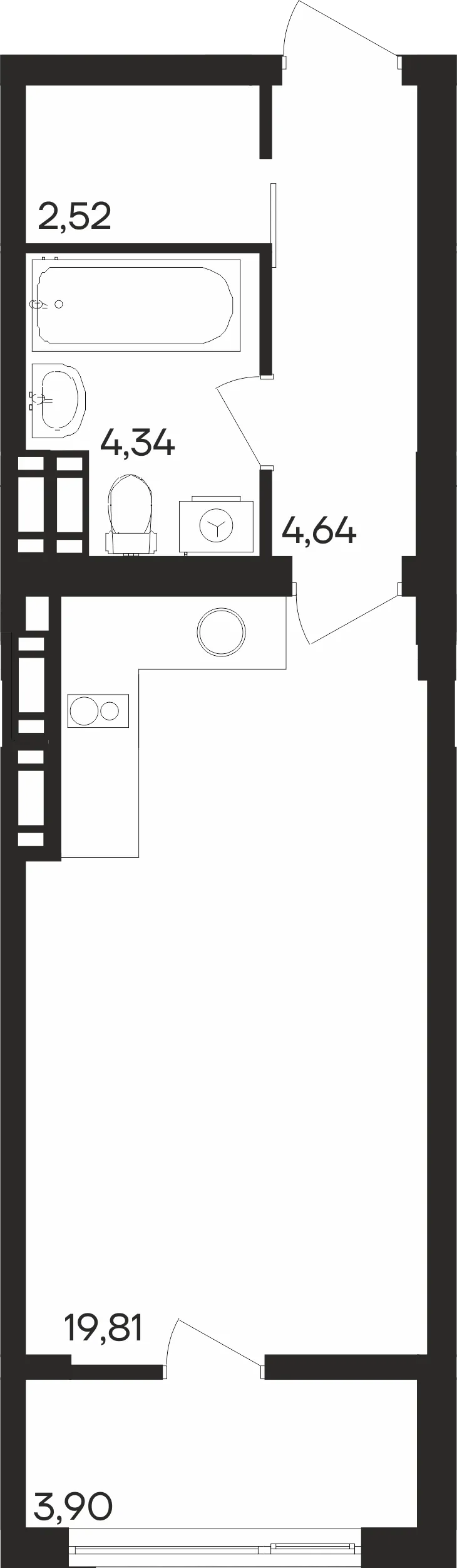 Планировка студии квартиры 35.21 м² в ЖК Северное Сияние, г. Мурманск — фото 1