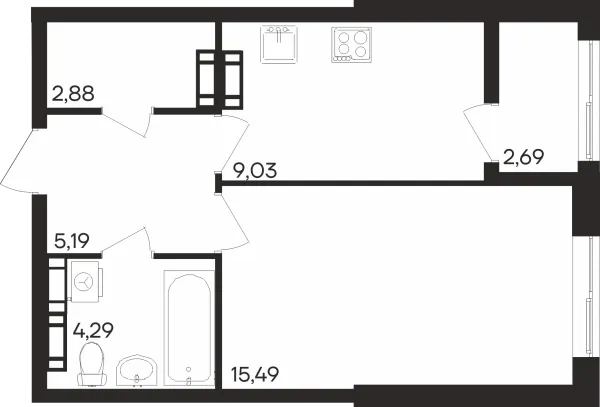 Планировка 1 комн. в ЖК Северное Сияние