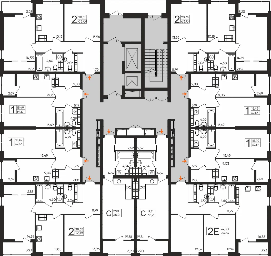 Планировка 1-комнатной квартиры 39.57 м² в ЖК Северное Сияние, г. Мурманск — фото 2