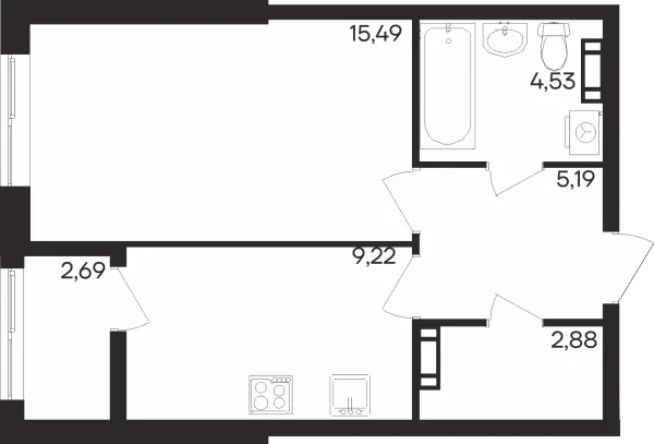 Планировка 1 комн. в ЖК Северное Сияние