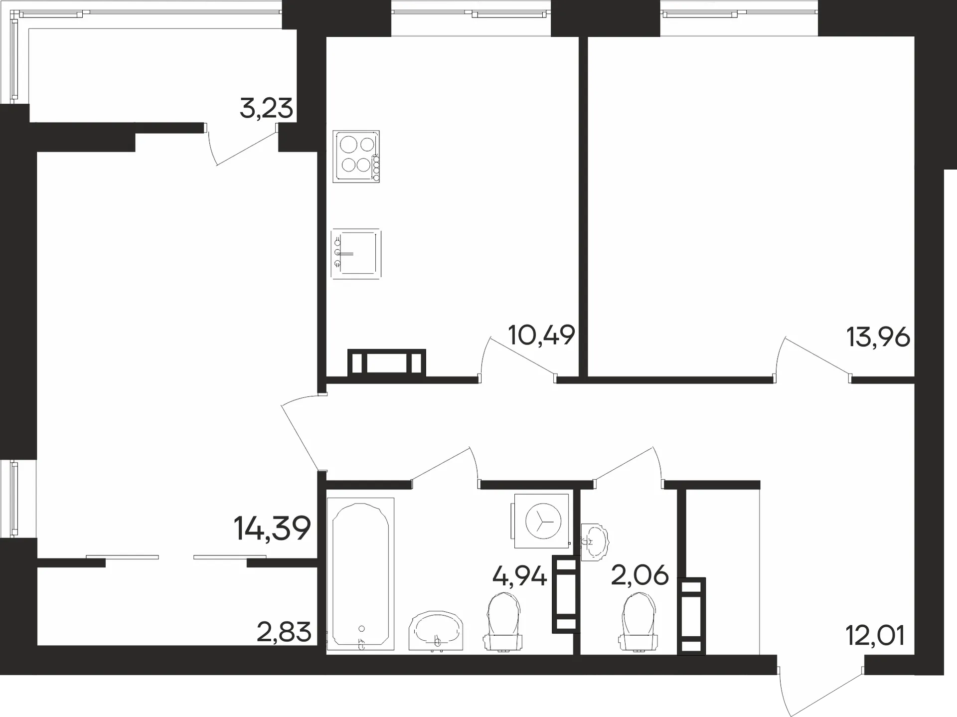 Планировка 2-комнатной квартиры 63.91 м² в ЖК Северное Сияние, г. Мурманск — фото 1