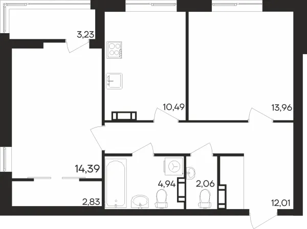 Планировка 2 комн. в ЖК Северное Сияние