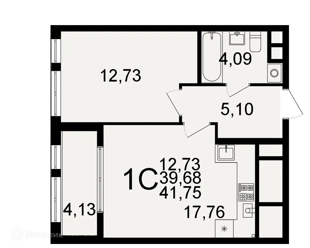 Планировка 1-комнатной квартиры 41.75 м² в ЖК "Открытие", г. Рязань — фото 1