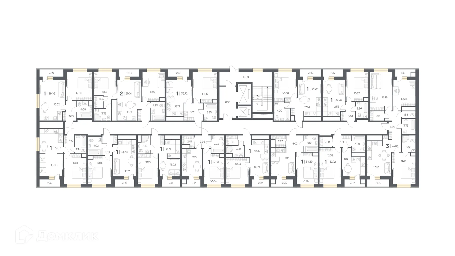 Планировка 2-комнатной квартиры 51.04 м² в Новые Горизонты, г. Дядьково — фото 2